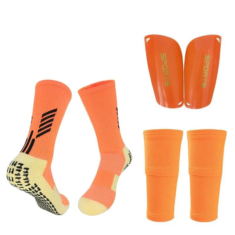 Football Equipment Adults Kids Soccer Shin Guards with Pocket Cover Calf Sleeve Non Slip Soccer Sock with Football Leg Shinguard