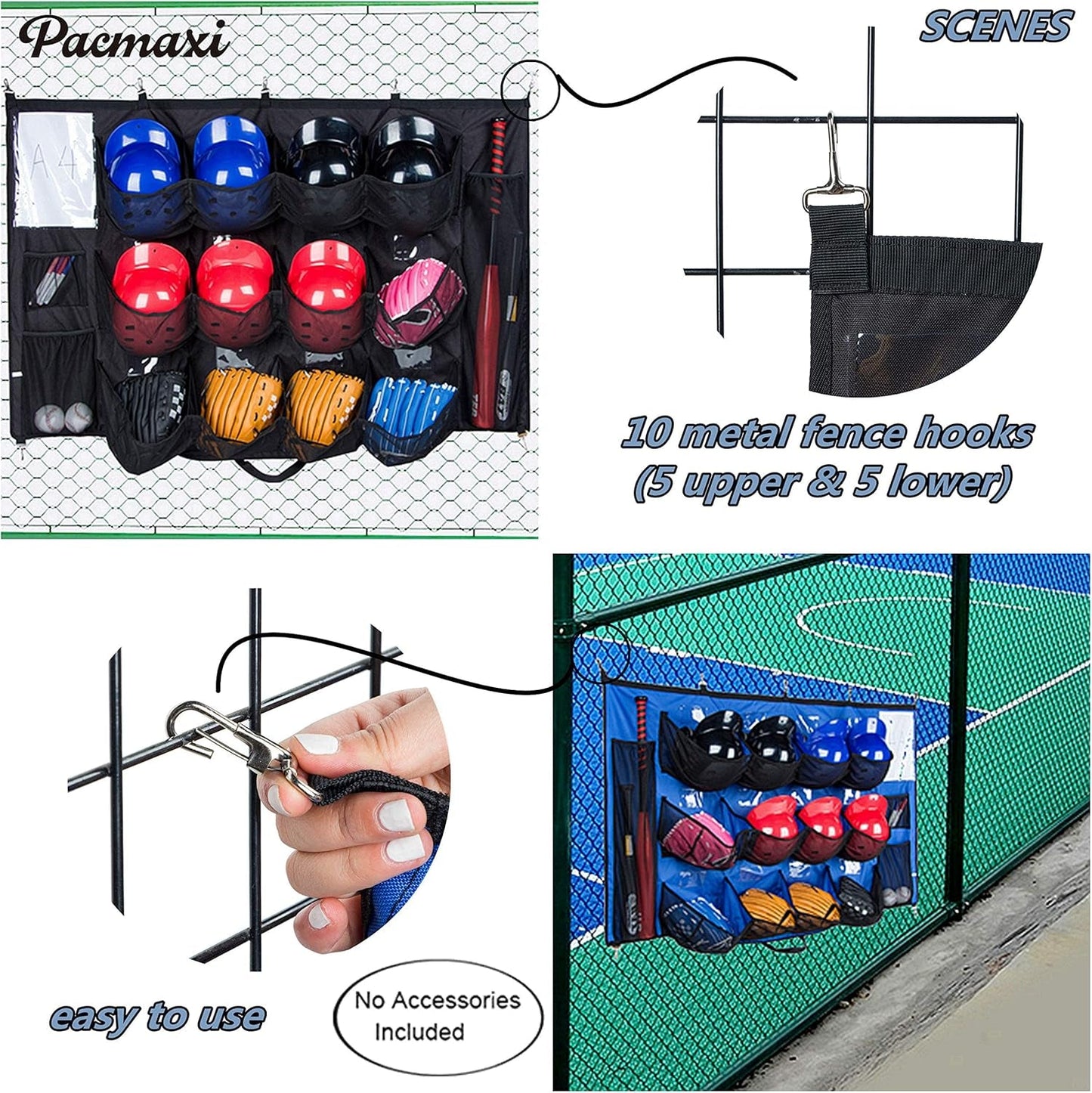 Hanging Helmet Bag - Organize Baseball Equipment - Helmets, Gloves, Bats, Balls - 12 Player Dugout Storage