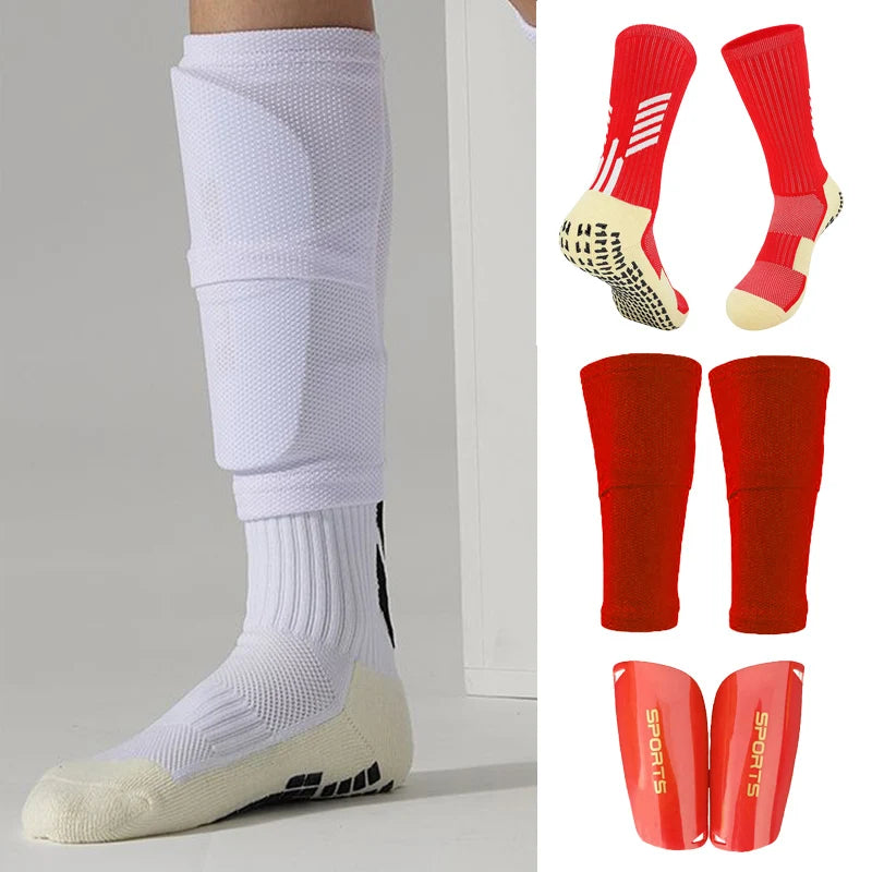 Football Equipment Adults Kids Soccer Shin Guards with Pocket Cover Calf Sleeve Non Slip Soccer Sock with Football Leg Shinguard