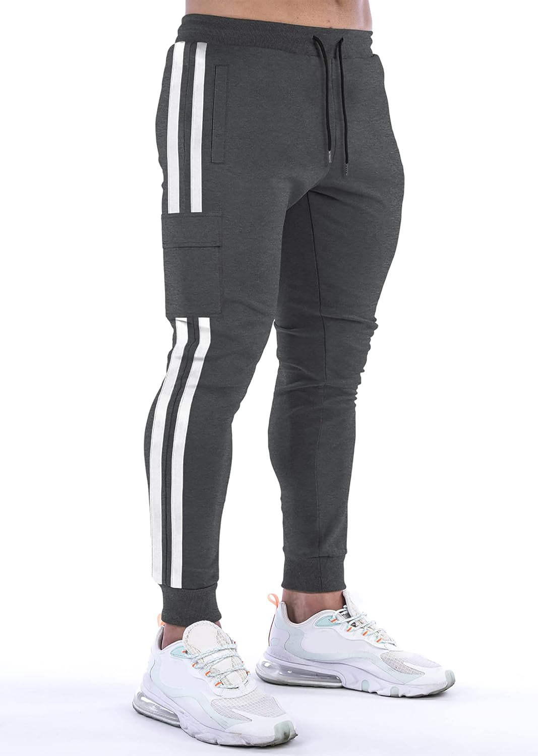 Men'S Cargo Jogger Pants Slim Fit Striped Athletic Sweatpants Gym Workout Running Track Trousers(Dark Grey US X-Large)