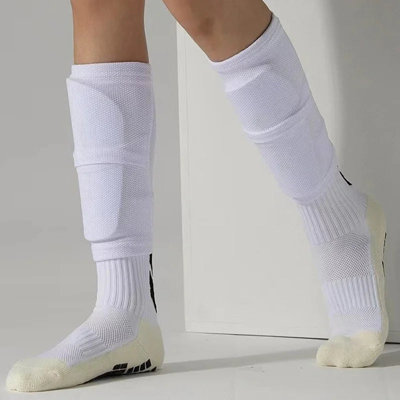 Football Equipment Adults Kids Soccer Shin Guards with Pocket Cover Calf Sleeve Non Slip Soccer Sock with Football Leg Shinguard