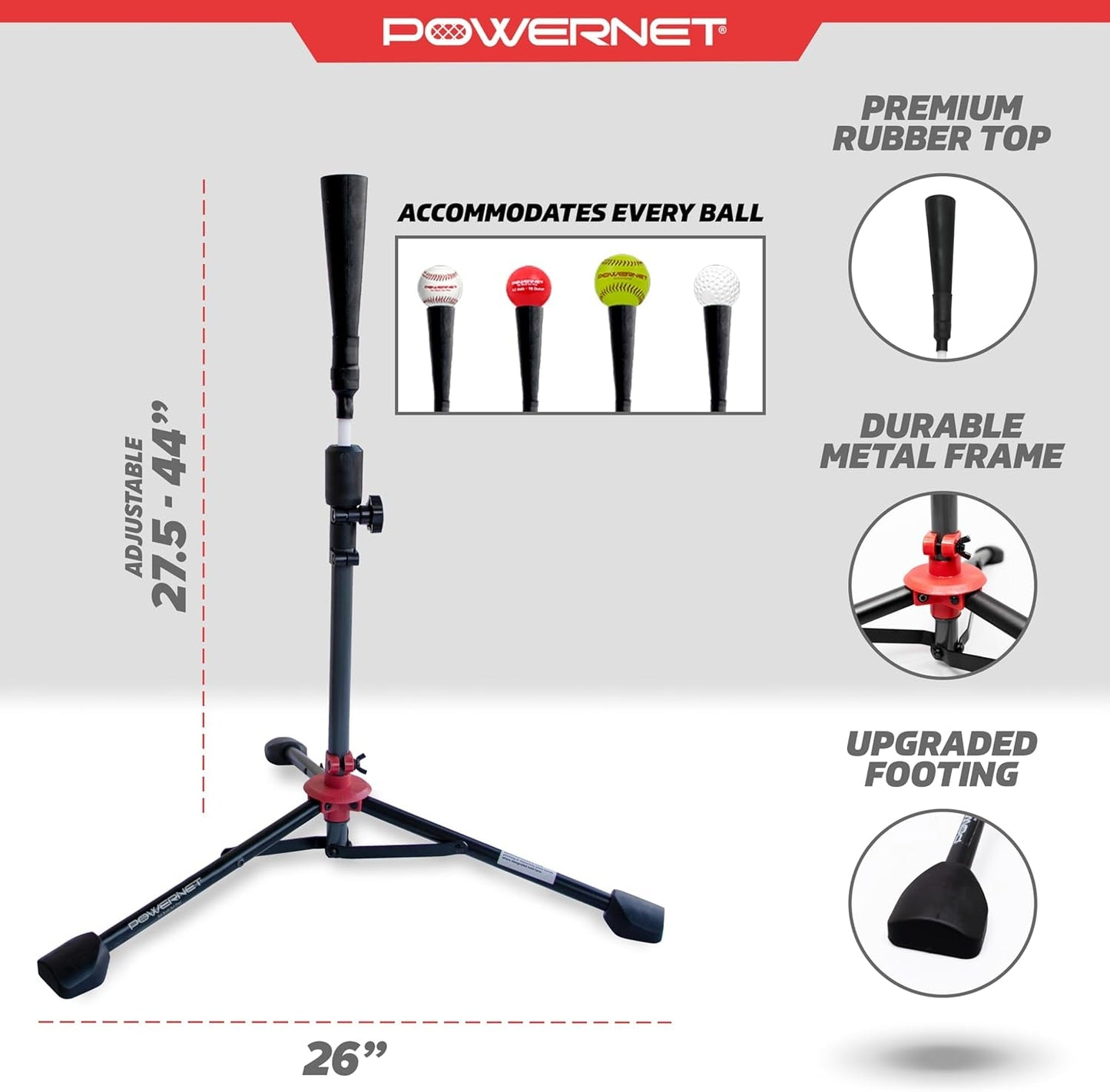 Baseball & Softball Batting Tee, Adjustable Height Batting Tee 27.5" - 44", Portable Outdoor Baseball Training Equipment for Hitting Training