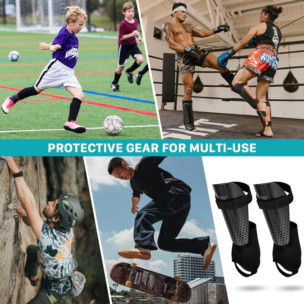 Soccer Shin Guards for Kids Youth Adults with Adjutable Ankle Straps - Protective Soccer Equipment for Junior Boys Girls
