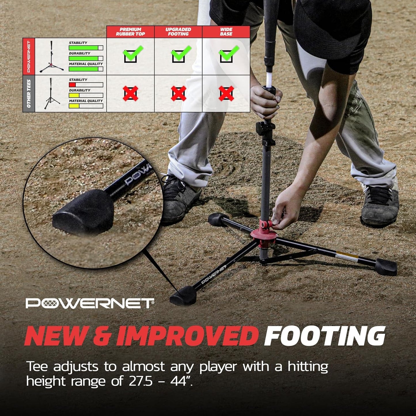 Baseball & Softball Batting Tee, Adjustable Height Batting Tee 27.5" - 44", Portable Outdoor Baseball Training Equipment for Hitting Training