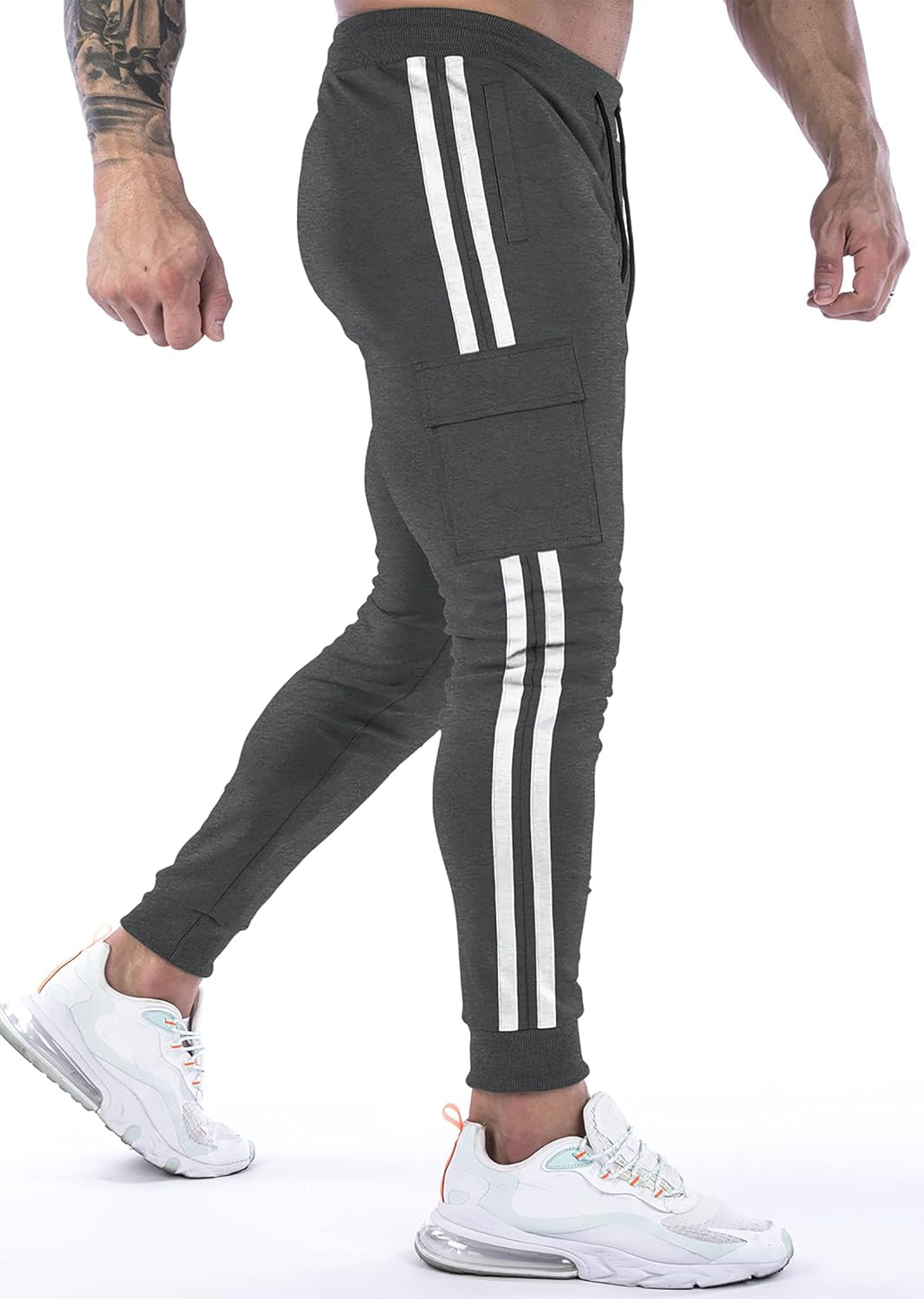 Men'S Cargo Jogger Pants Slim Fit Striped Athletic Sweatpants Gym Workout Running Track Trousers(Dark Grey US X-Large)