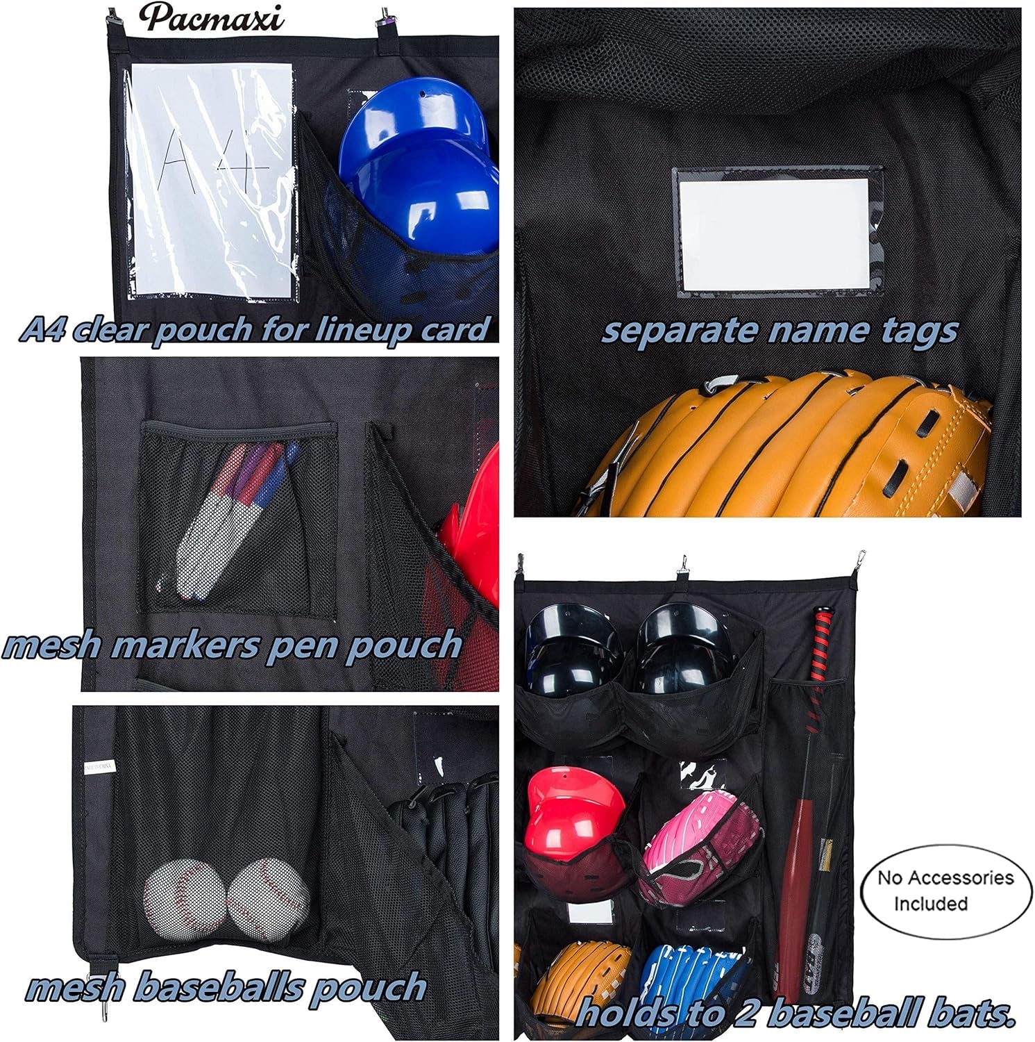 Hanging Helmet Bag - Organize Baseball Equipment - Helmets, Gloves, Bats, Balls - 12 Player Dugout Storage