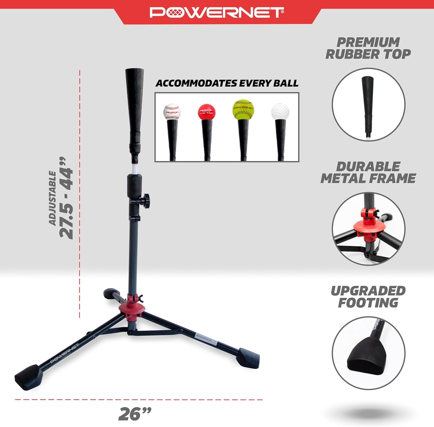 Baseball & Softball Batting Tee, Adjustable Height Batting Tee 27.5" - 44", Portable Outdoor Baseball Training Equipment for Hitting Training