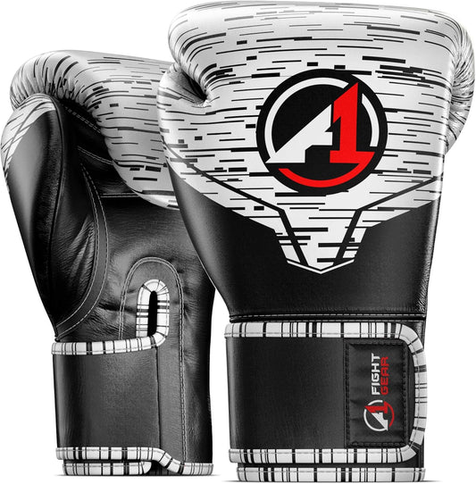 A1 Fight Gear Boxing Gloves for Men & Women - Pro Grade Leather Training Sparring Gloves, Kickboxing Gloves for Muay Thai, MMA, Heavy Punching Bag Workout, 10Oz, 12Oz, 14Oz, 16Oz Boxing Gloves (White)