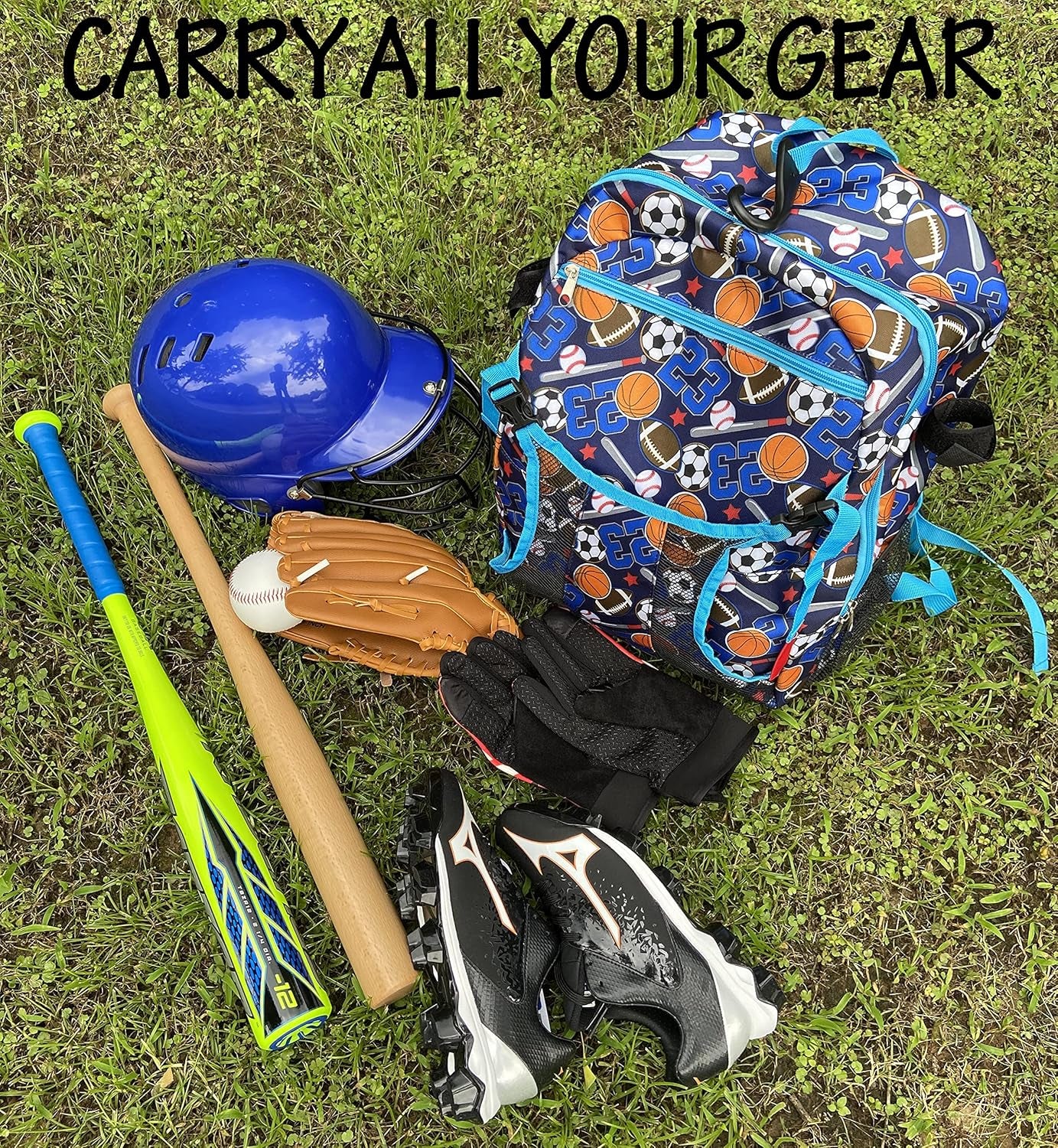 Youth Tball and Baseball Backpack Bag Lightweight Baseball Bag Hold Bats, Helmet, Glove, Caps, Valuables Pocket, Fence Hook